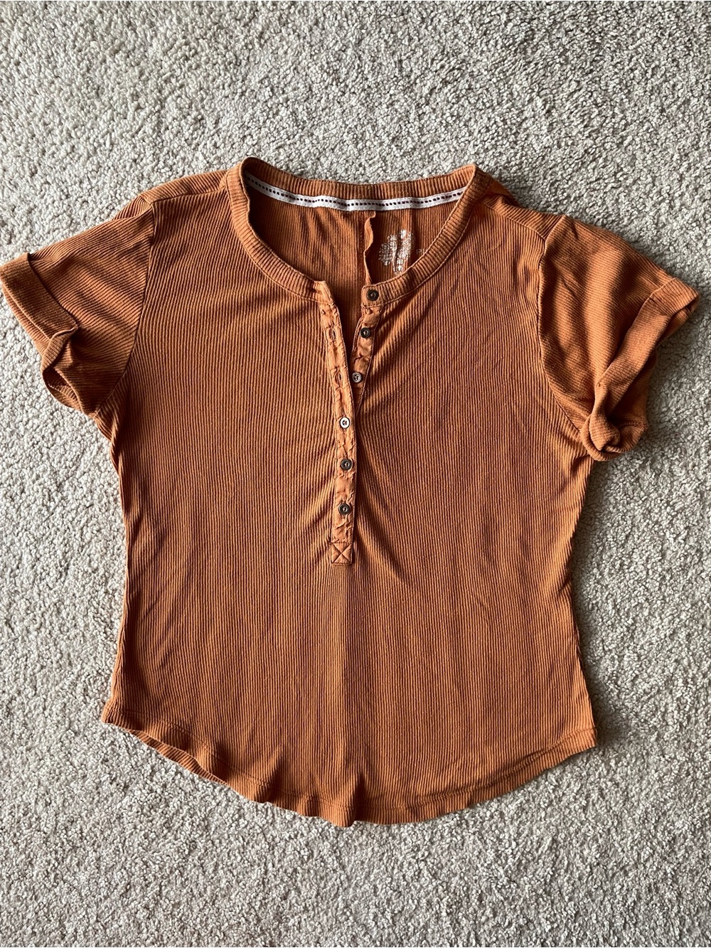 Pilcro Anthology Women's Ribbed Henley Top Rust Orange Size XS Casual Summer